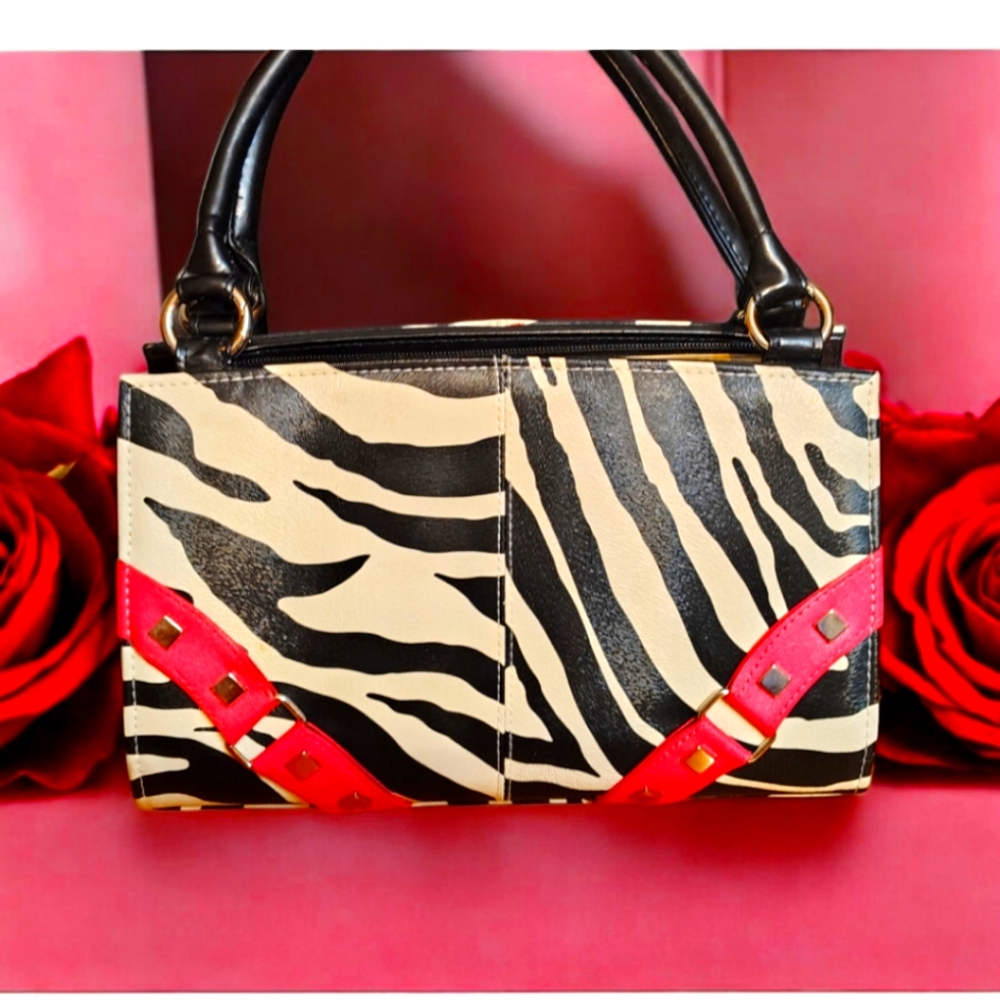 MICHE /Zebra Print Handbag with Red Accents